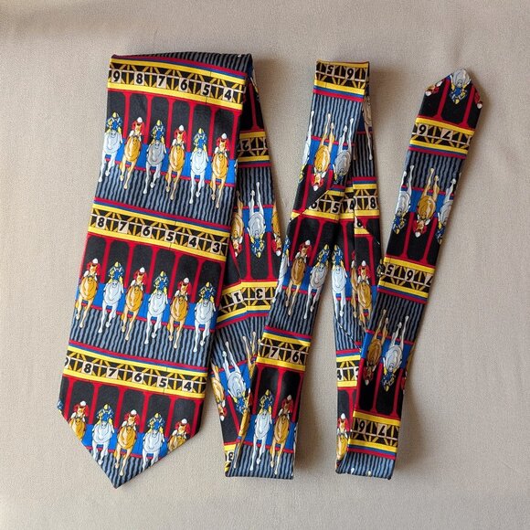 The Tie Studio London 100% Silk Tie Horse Racing Print Equestrian Hand Made - Picture 4 of 6